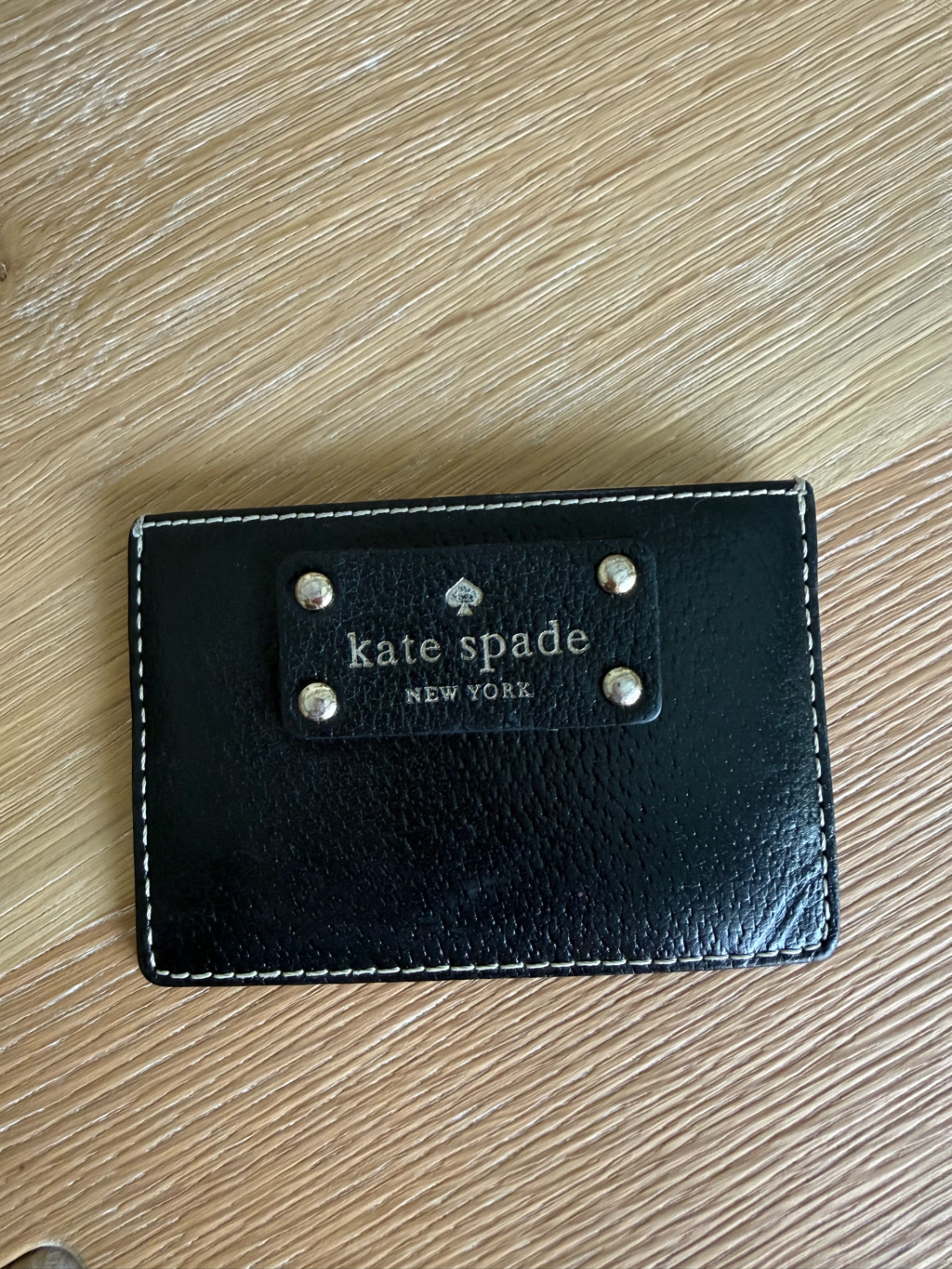 Kate Spade Black Leather Card  Key Holder With Gold Accents